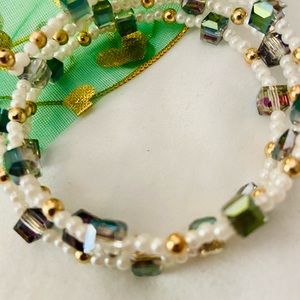 Gold, Pearl and Iridescent Natural Stone Stack Bracelet